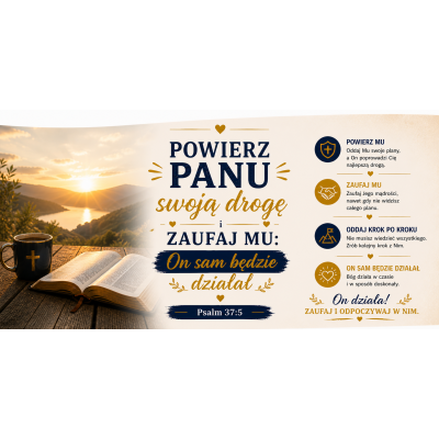 Kubek z cytatem z Pisma Świętego – „Powierz Panu swoją drogę” (Psalm 37,5)